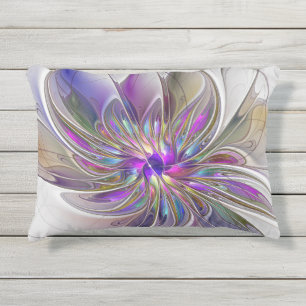 Energetic, Colorful Abstract Fractal Art Flower Outdoor Pillow