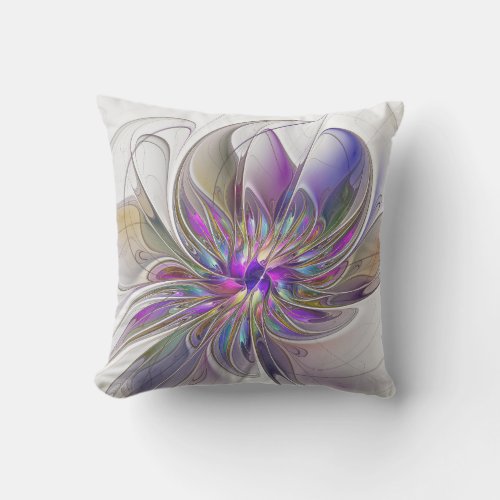 Energetic Colorful Abstract Fractal Art Flower Outdoor Pillow