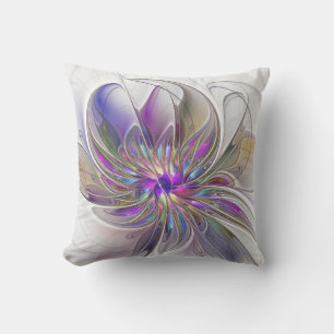 Energetic, Colorful Abstract Fractal Art Flower Outdoor Pillow