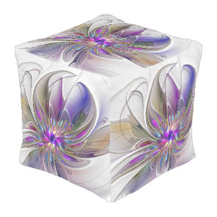 Energetic, Colorful Abstract Fractal Art Flower Outdoor Pouf