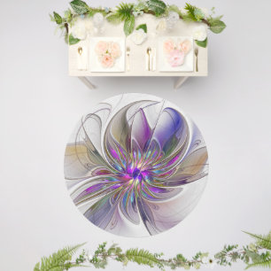 Energetic, Colorful Abstract Fractal Art Flower Outdoor Rug