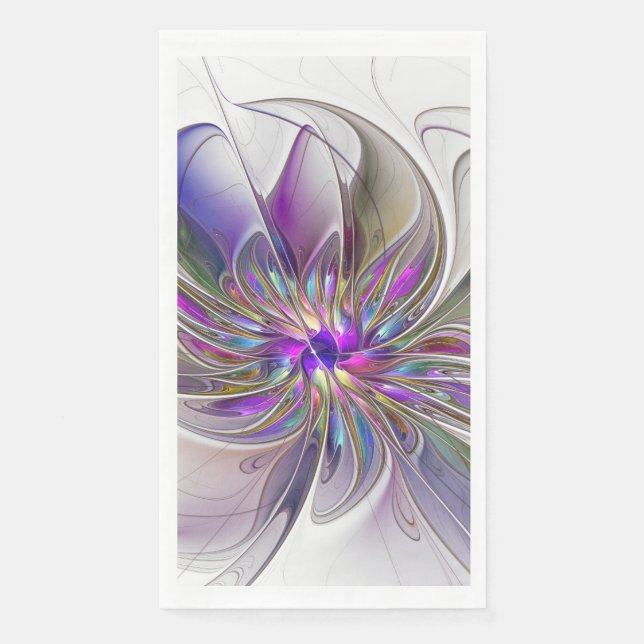 Energetic, Colorful Abstract Fractal Art Flower Paper Guest Towels (Front)