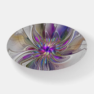 Energetic, Colorful Abstract Fractal Art Flower Paperweight