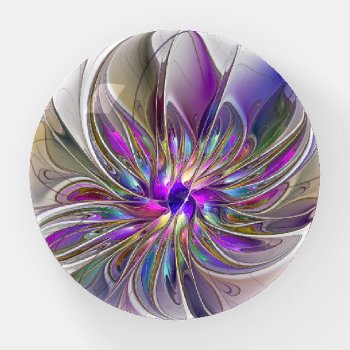 Energetic  Colorful Abstract Fractal Art Flower Paperweight by GabiwArt at Zazzle