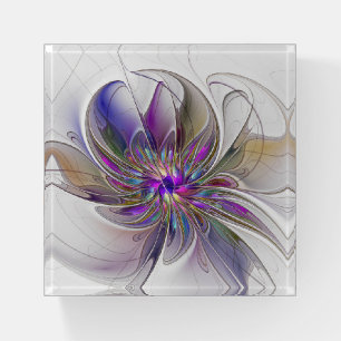 Energetic, Colorful Abstract Fractal Art Flower Paperweight
