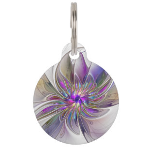 Energetic, Colorful Abstract Fractal Art Flower Pet ID Tag