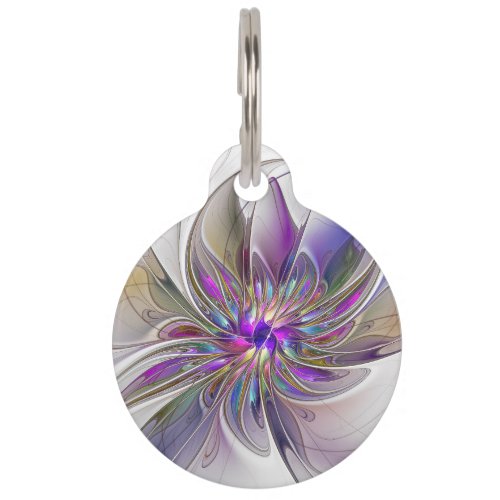 Energetic Colorful Abstract Fractal Art Flower Pet ID Tag