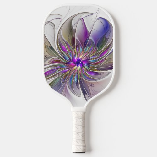 Energetic Colorful Abstract Fractal Art Flower Pickleball Paddle