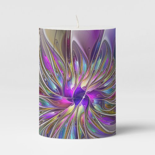 Energetic Colorful Abstract Fractal Art Flower Pillar Candle