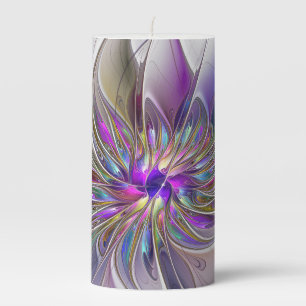 Energetic, Colorful Abstract Fractal Art Flower Pillar Candle