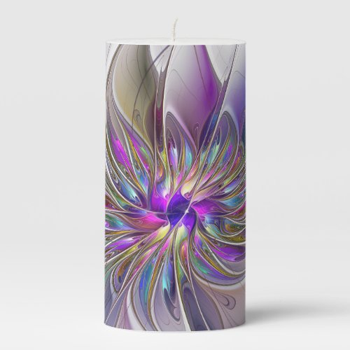 Energetic Colorful Abstract Fractal Art Flower Pillar Candle