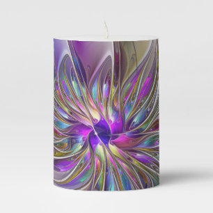 Energetic, Colorful Abstract Fractal Art Flower Pillar Candle