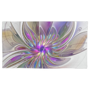 Energetic, Colorful Abstract Fractal Art Flower Pillow Case