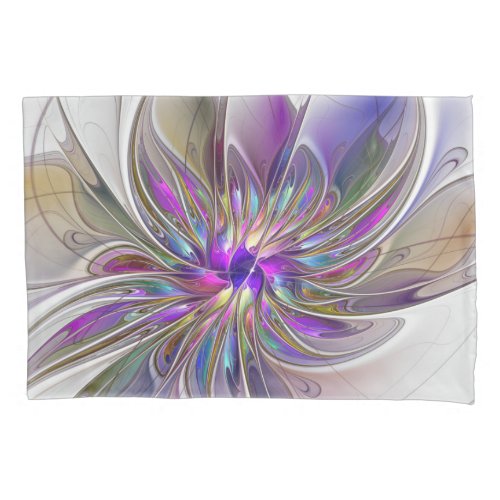 Energetic Colorful Abstract Fractal Art Flower Pillow Case