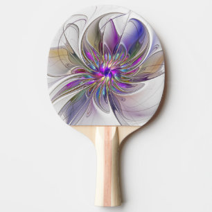 Energetic, Colorful Abstract Fractal Art Flower Ping Pong Paddle