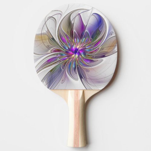 Energetic Colorful Abstract Fractal Art Flower Ping Pong Paddle