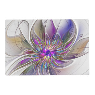Energetic, Colorful Abstract Fractal Art Flower Placemat