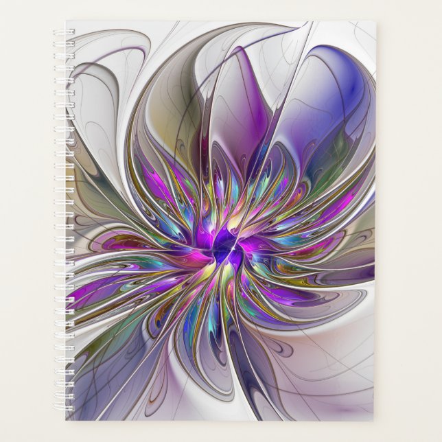 Energetic, Colorful Abstract Fractal Art Flower Planner (Front)