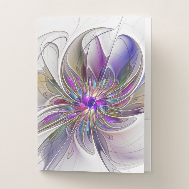 Energetic, Colorful Abstract Fractal Art Flower Pocket Folder (Front)