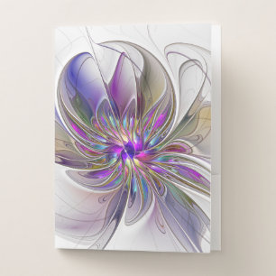 Energetic, Colorful Abstract Fractal Art Flower Pocket Folder