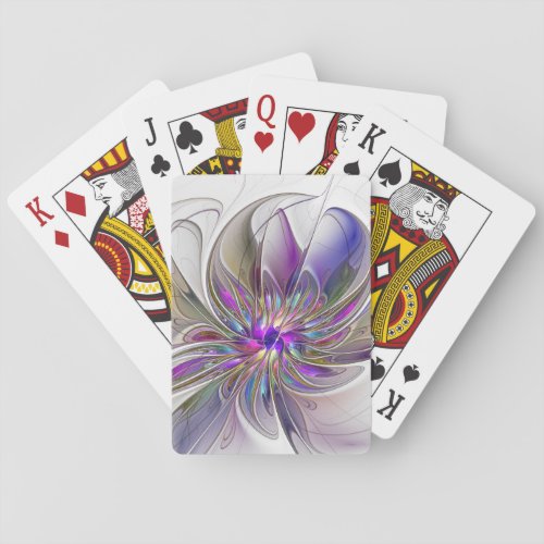 Energetic Colorful Abstract Fractal Art Flower Poker Cards