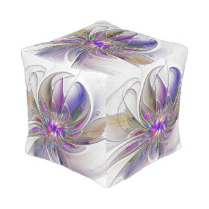 Energetic, Colorful Abstract Fractal Art Flower Pouf