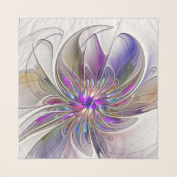 Energetic, Colorful Abstract Fractal Art Flower Scarf