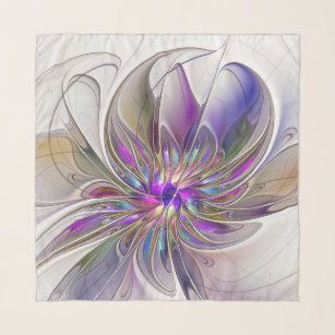 Energetic, Colorful Abstract Fractal Art Flower Scarf