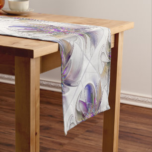 Energetic, Colorful Abstract Fractal Art Flower Short Table Runner