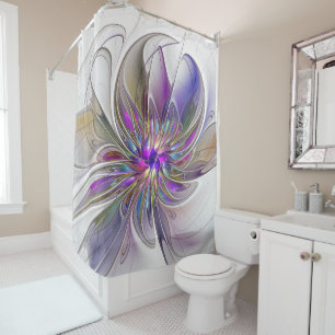 Energetic, Colorful Abstract Fractal Art Flower Shower Curtain