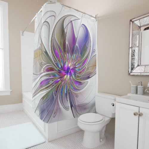 Energetic Colorful Abstract Fractal Art Flower Shower Curtain