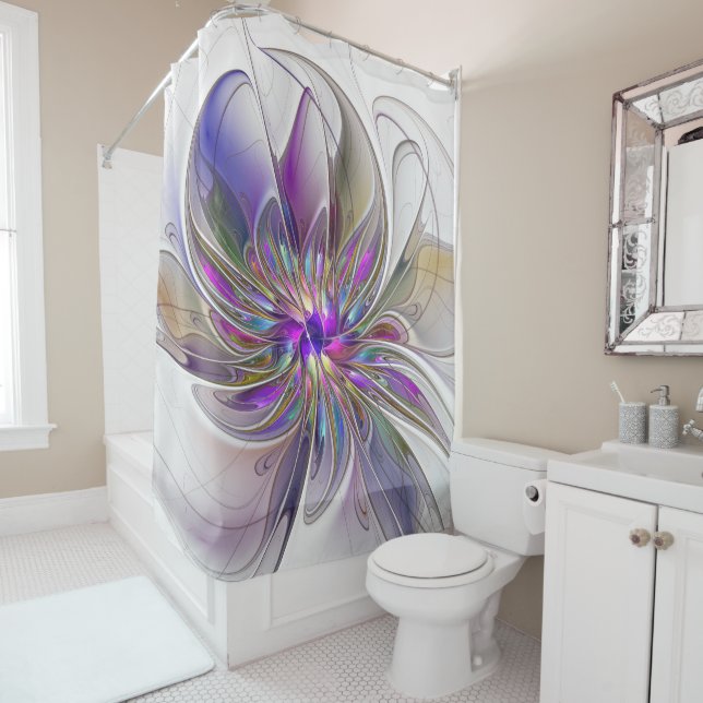 Energetic, Colorful Abstract Fractal Art Flower Shower Curtain (In Situ)