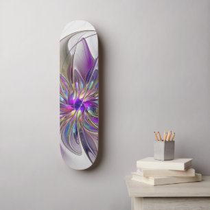 Energetic, Colorful Abstract Fractal Art Flower Skateboard