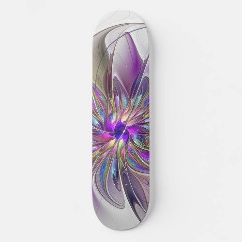Energetic Colorful Abstract Fractal Art Flower Skateboard