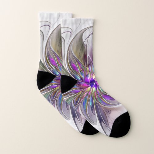 Energetic Colorful Abstract Fractal Art Flower Socks