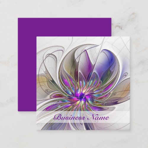 Energetic Colorful Abstract Fractal Art Flower Square Business Card