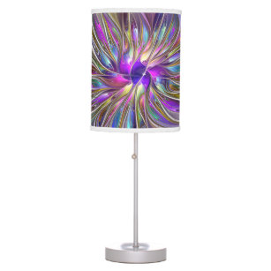 Energetic, Colorful Abstract Fractal Art Flower Table Lamp