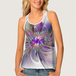 Energetic, Colorful Abstract Fractal Art Flower Tank Top