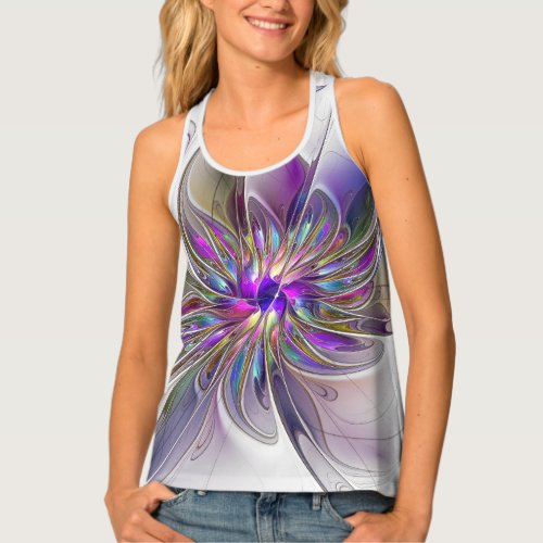 Energetic Colorful Abstract Fractal Art Flower Tank Top