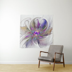 Energetic, Colorful Abstract Fractal Art Flower Tapestry