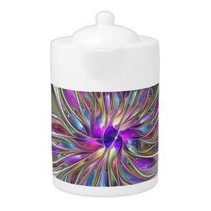 Energetic, Colorful Abstract Fractal Art Flower Teapot