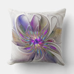 Energetic, Colorful Abstract Fractal Art Flower Throw Pillow