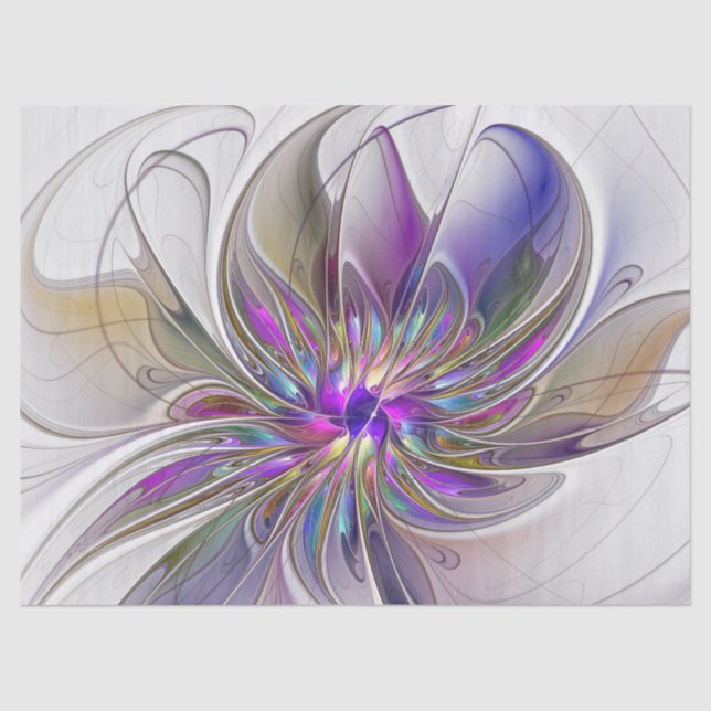 Energetic, Colorful Abstract Fractal Art Flower Tissue Paper (Front)