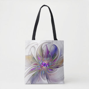 Energetic, Colorful Abstract Fractal Art Flower Tote Bag