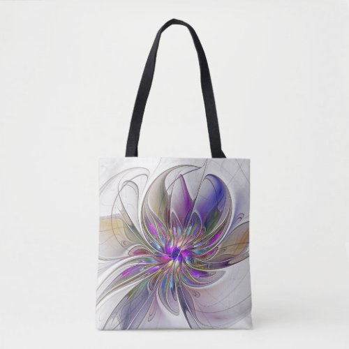 Energetic Colorful Abstract Fractal Art Flower Tote Bag