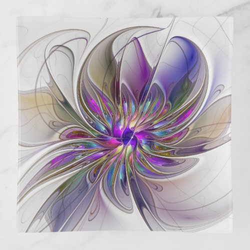 Energetic Colorful Abstract Fractal Art Flower Trinket Tray