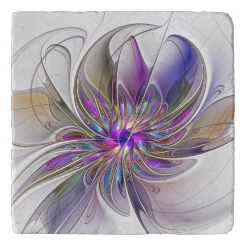Energetic Colorful Abstract Fractal Art Flower Trivet