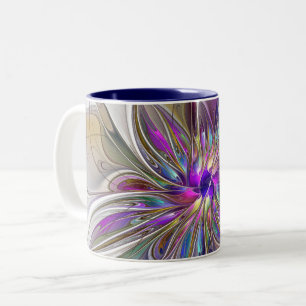 Energetic, Colorful Abstract Fractal Art Flower Two-Tone Coffee Mug