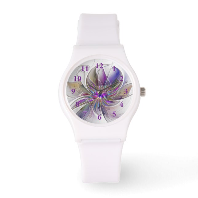 Energetic, Colorful Abstract Fractal Art Flower Watch (Front)