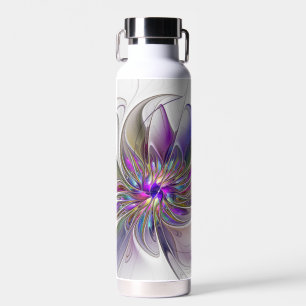 Energetic, Colorful Abstract Fractal Art Flower Water Bottle